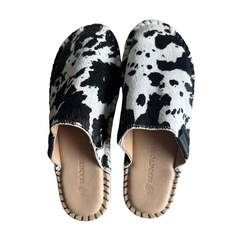 Manitobah Berry Clog Pony Hair Spotted Cow Print Leather Slide Mules 8